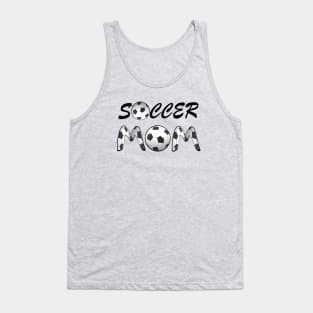 Soccer Mom. Soccer Balls and Black and White Soccer Patterned Letters. (Silver Gray Background) Tank Top